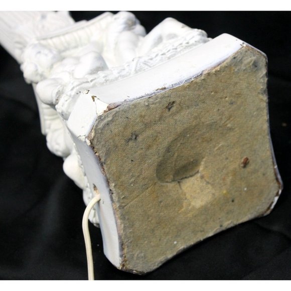 Vtg 50s 60's MCM White Cherub Angel Lamp Functioning Chalk ware Painted Plaster - Picture 6 of 11